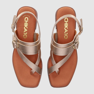 Sandalias de Serraje - Oro - Tacón: 4 cm