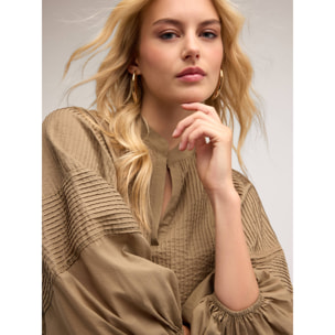 Motivi - Blusa holgada con motivo de pliegues - Verde militare