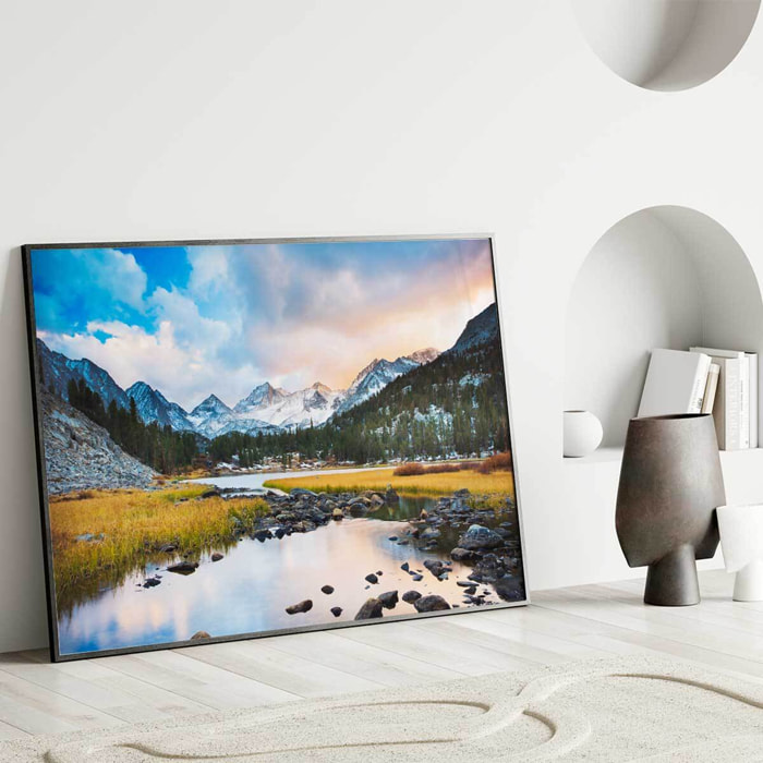 Affiche encadrée paysage de montagne et lac Affiche + cadre en métal - Noir