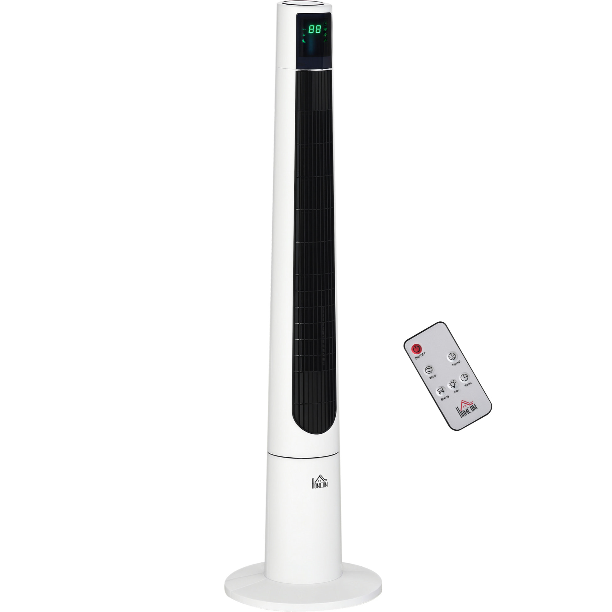 Ventilador de Torre, Ventilador de Pie Silencioso 50W con Control Remoto, 3 Velocidades, 3 Modos, Temporizador 12H, Oscilación 40°, Pantalla LED, para Hogar y Oficina, Blanco