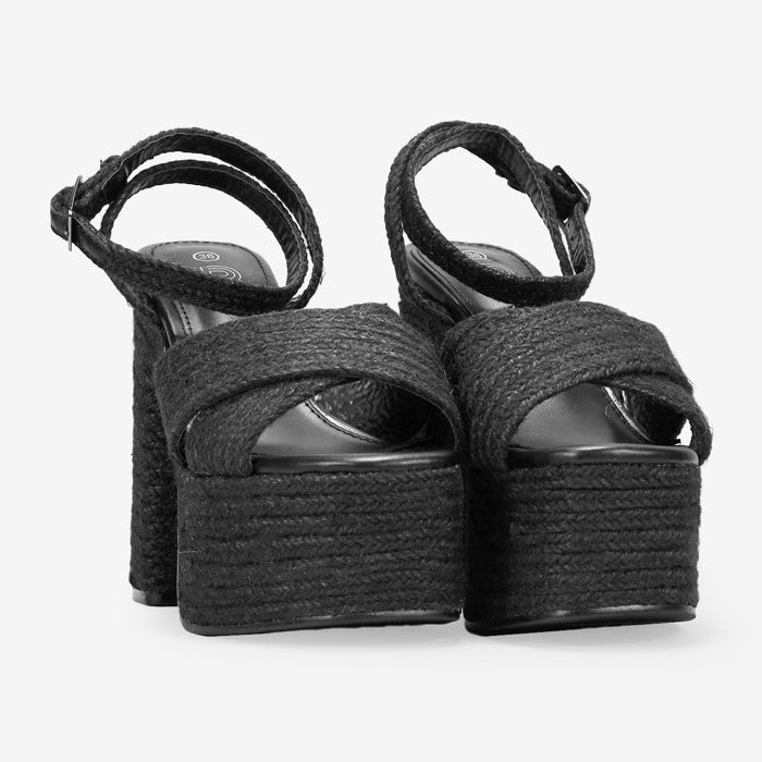 Sandalias de esparto negras con tacón XXL