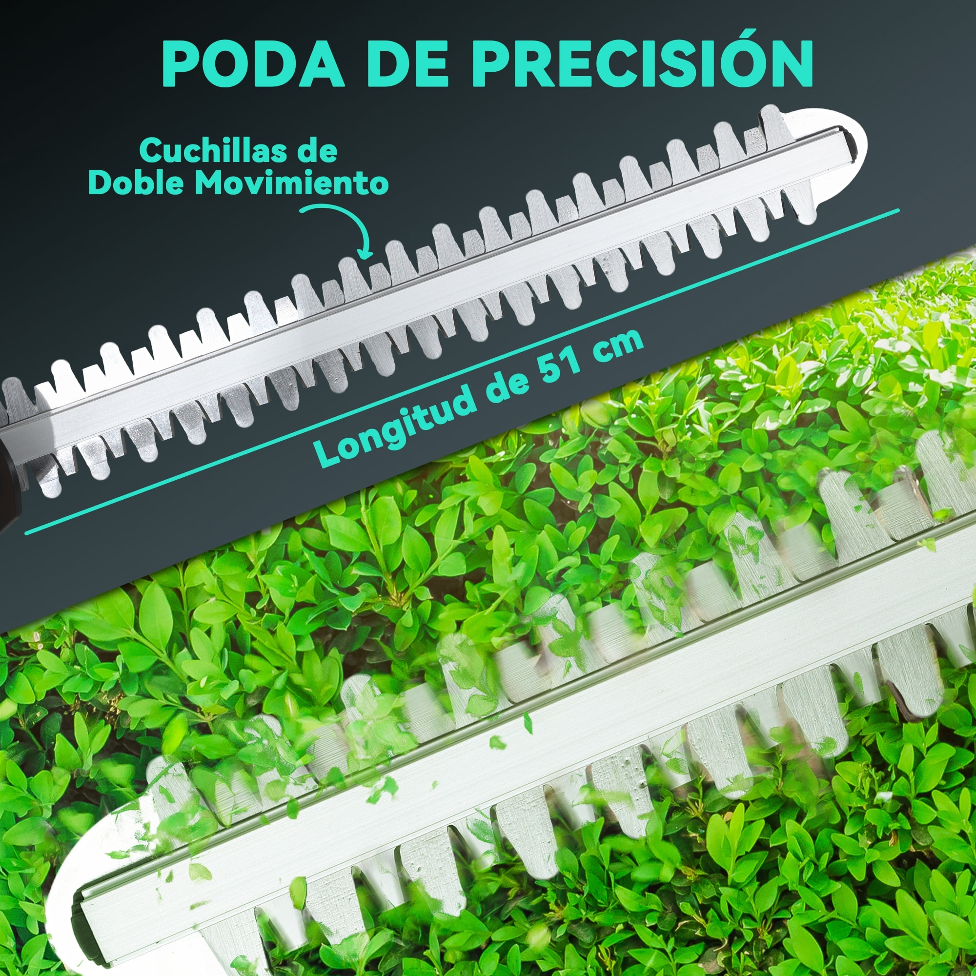 Tijeras Cortasetos Eléctrico Cortasetos Batería 18V con 2 Baterías de 4000mAh, Longitud de Cuchilla de 51 cm, Motor sin Escobillas y Cargador para Setos Césped Azul