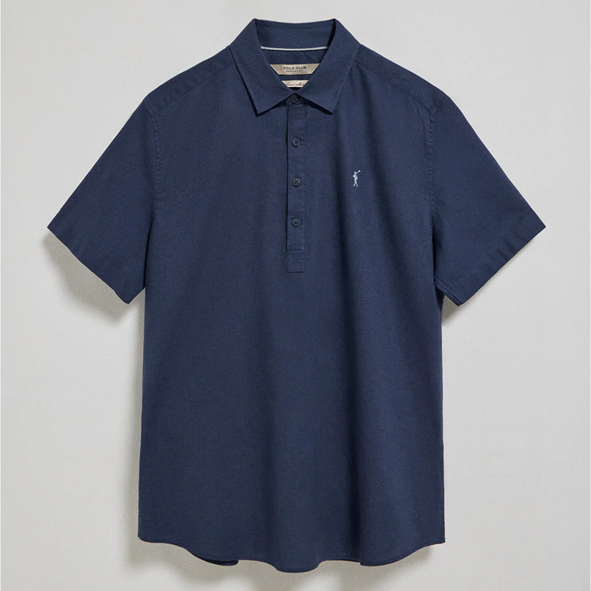 Camicia blu marino a polo in lino-cotone con ricamo Rigby Go
