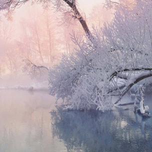 Papier peint panoramique lac sous la neige Intissé