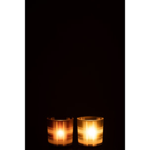 J-Line photophore Quadrillé - verre - brun/vert - small - 2 pcs