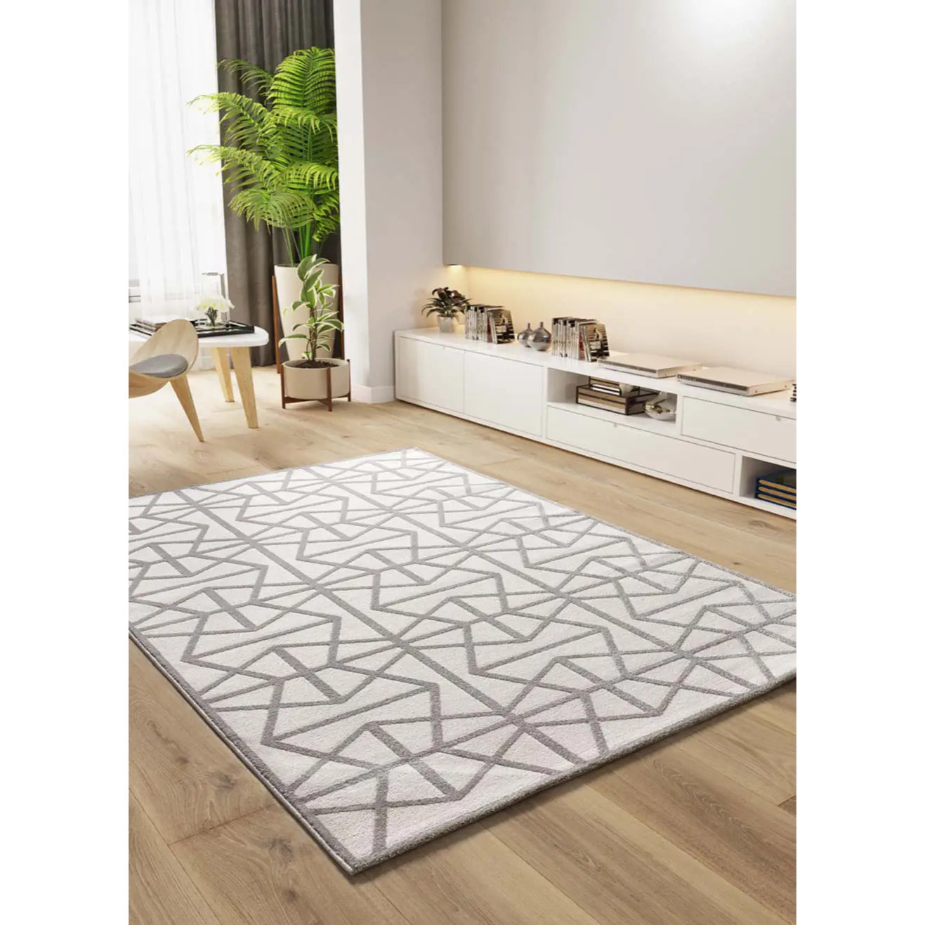 FLORA Alfombra geométrica con relieve en tonos blanco y gris, varias medidas disponibles