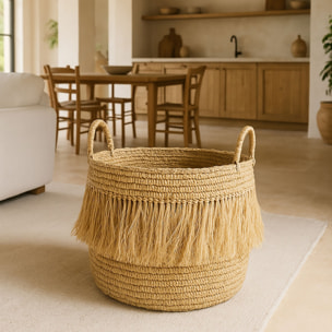 Panier à franges en raphia naturel avec anses 48cm LUYS