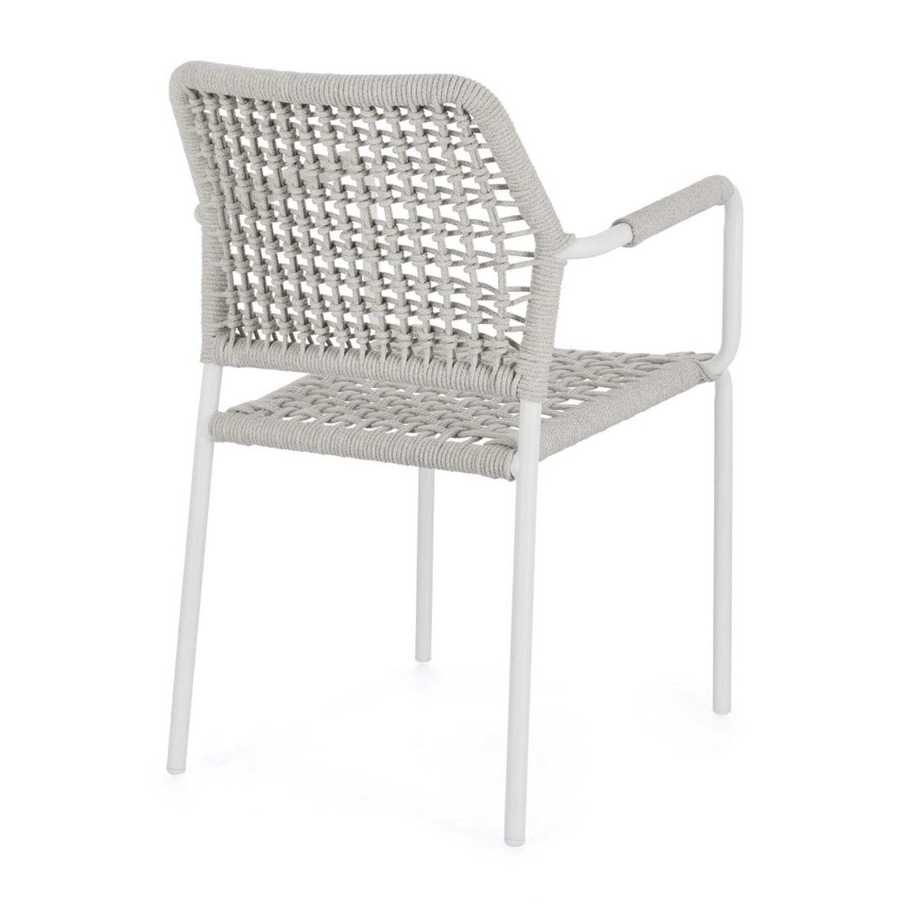Set di 4 sedie con braccioli MIRANDA in alluminio e corda bianco, impilabili