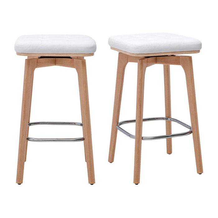 Tabourets de bar pivotants 360° blancs et bois clair H67.5 cm (lot de 2) GRAMMA