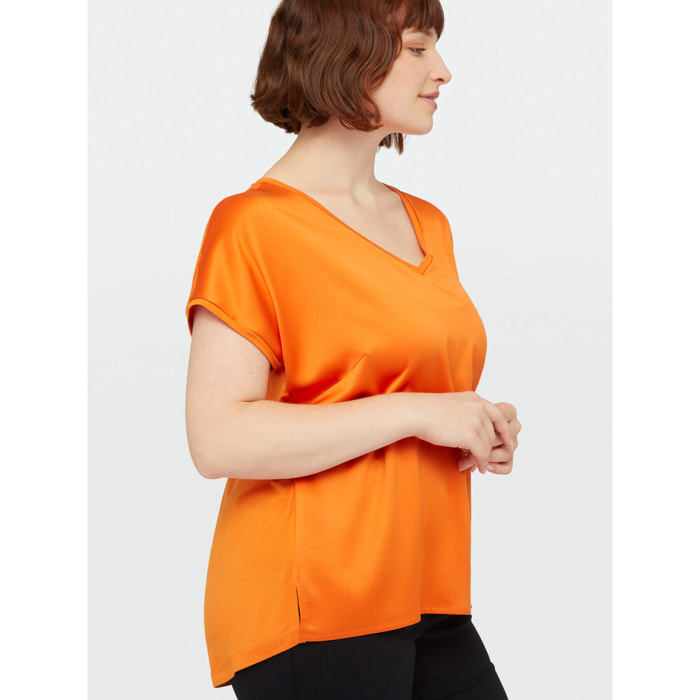 Fiorella Rubino - T-shirt in raso e jersey - Arancione