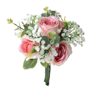 Bouquet Rose/Gypsophila 32 Cm - Pezzi 4 - 15X32X15cm - Colore: Verde - Bianchi Dino - Fiori Artificiali