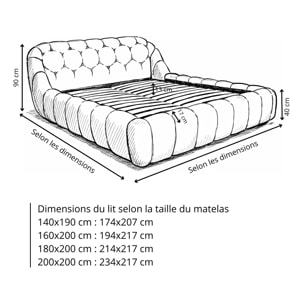 Lit coffre Bubble avec tête de lit en tissu bouclette blanc