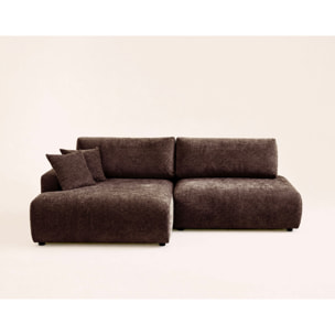 Pivoine - Canapé d'angle ouvert gauche 4 places convertible avec coffre en tissu texturé - Marron