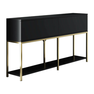 Credenza Djimsit, Buffet da soggiorno, Madia da salotto, Dispensa da cucina, 150x30h80 cm, Nero e Oro