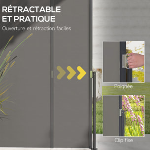 Store latéral brise-vue paravent rétractable de jardin dim. 3 x 1,4 m alu. polyester gris foncé