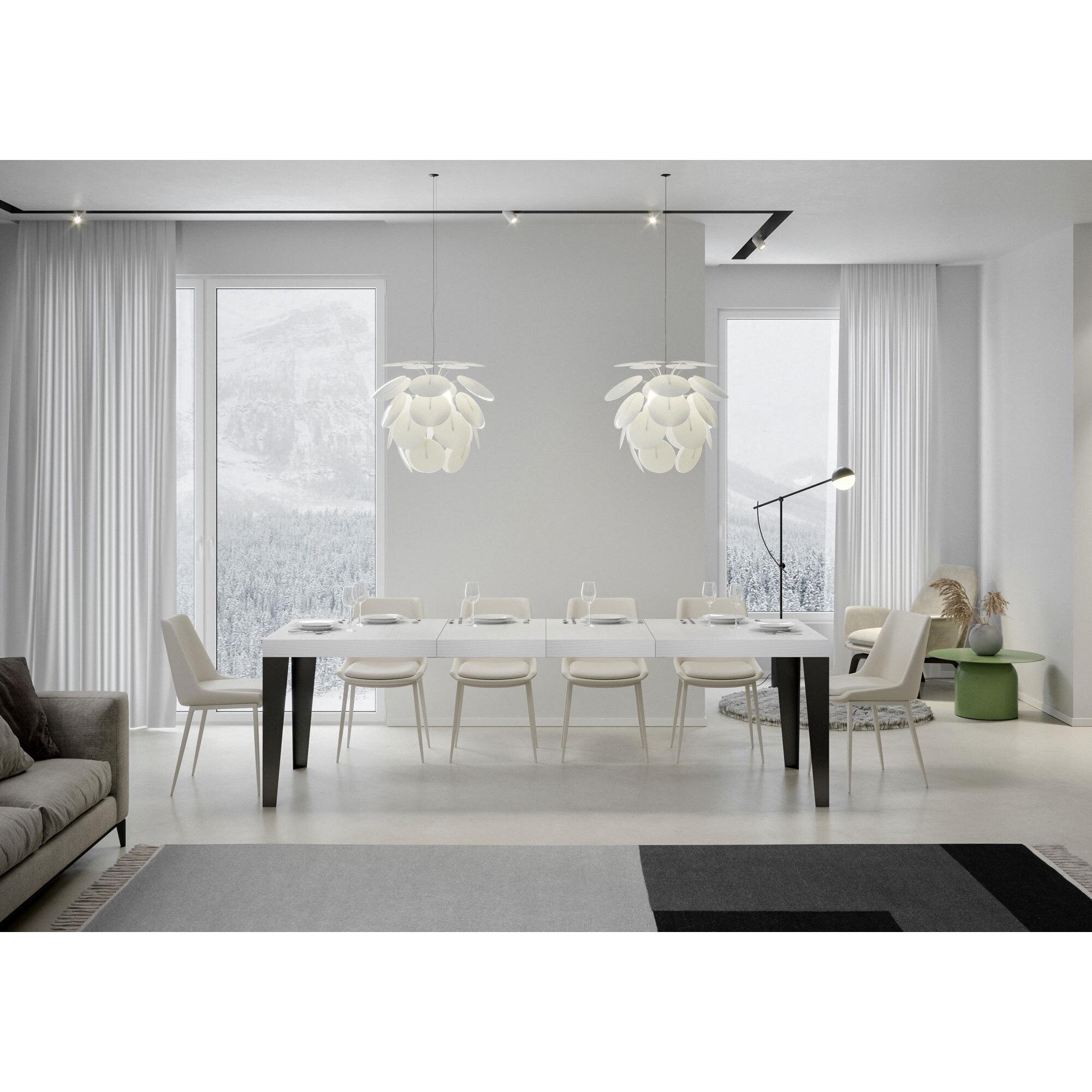 Mesa extensible 90x160/264 cm Flame Premium Fresno Blanco estructura Antracita