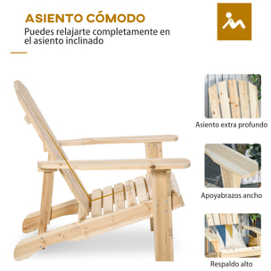 Silla Adirondack de Madera Silla de Jardín con Asiento Extra Ancho Carga 150 kg para Patio Terraza Balcón 78x89x88 cm Natural