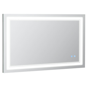 Espejo de Baño con Luz LED 100x60 cm Espejo de Pared con Interruptor Táctil 3 Luces Ajustable Función de Memoria y Marco de Aluminio Espejo Colgante en 2 Formas Plata