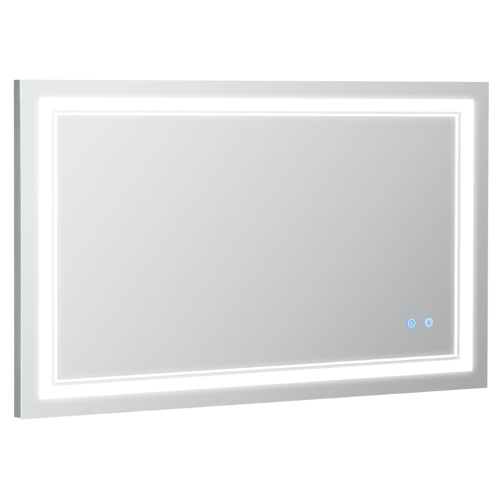 Espejo de Baño con Luz LED 100x60 cm Espejo de Pared con Interruptor Táctil 3 Luces Ajustable Función de Memoria y Marco de Aluminio Espejo Colgante en 2 Formas Plata