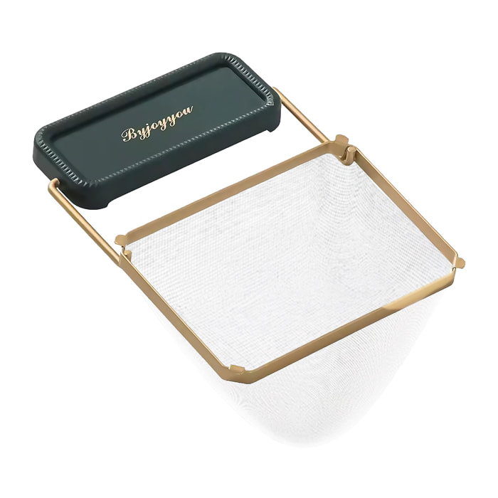 Colador elevable de metal para fregadero con 50 filtros reutilizables incluidos. Diseño práctico que facilita el drenaje y permite ahorrar espacio tras su uso.