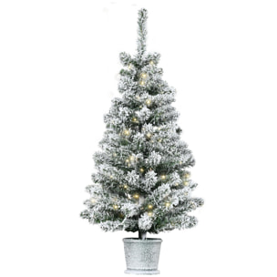 Árbol de Navidad Pequeño Artificial 90 cm con Luces LED 116 Ramas Base Desmontable y Soporte de Metal Decoración Navideña para Interior Ø40x90 cm Verde y Blanco