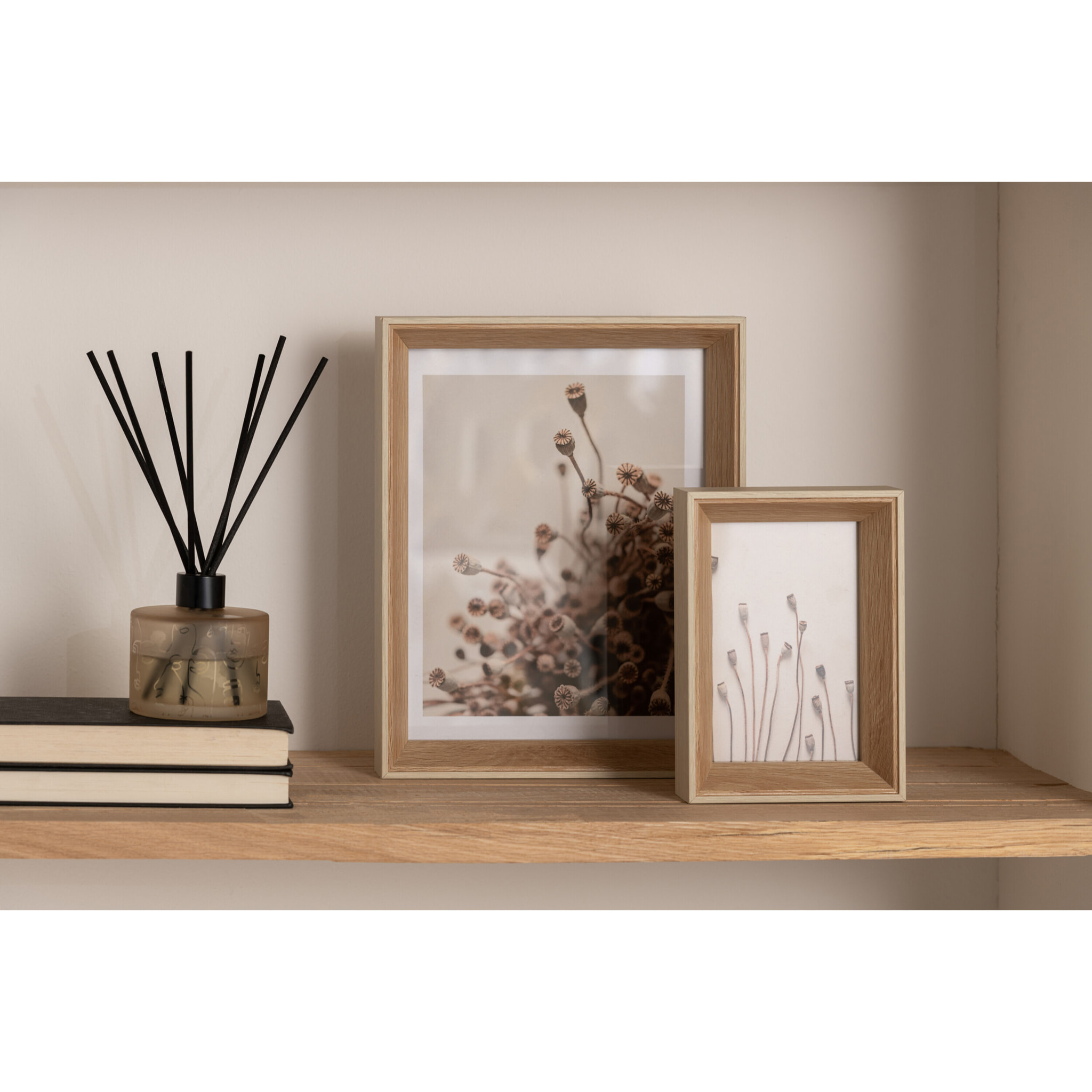 J-Line cadre photo Profondeur - bois - crème - 2 pièces