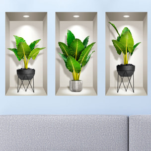 Stickers muraux 3D | Sticker Mural Autocollant effet 3D plantes déco séjour - Stickers adhésifs 3D Chambre Salon Trompe l'oeil