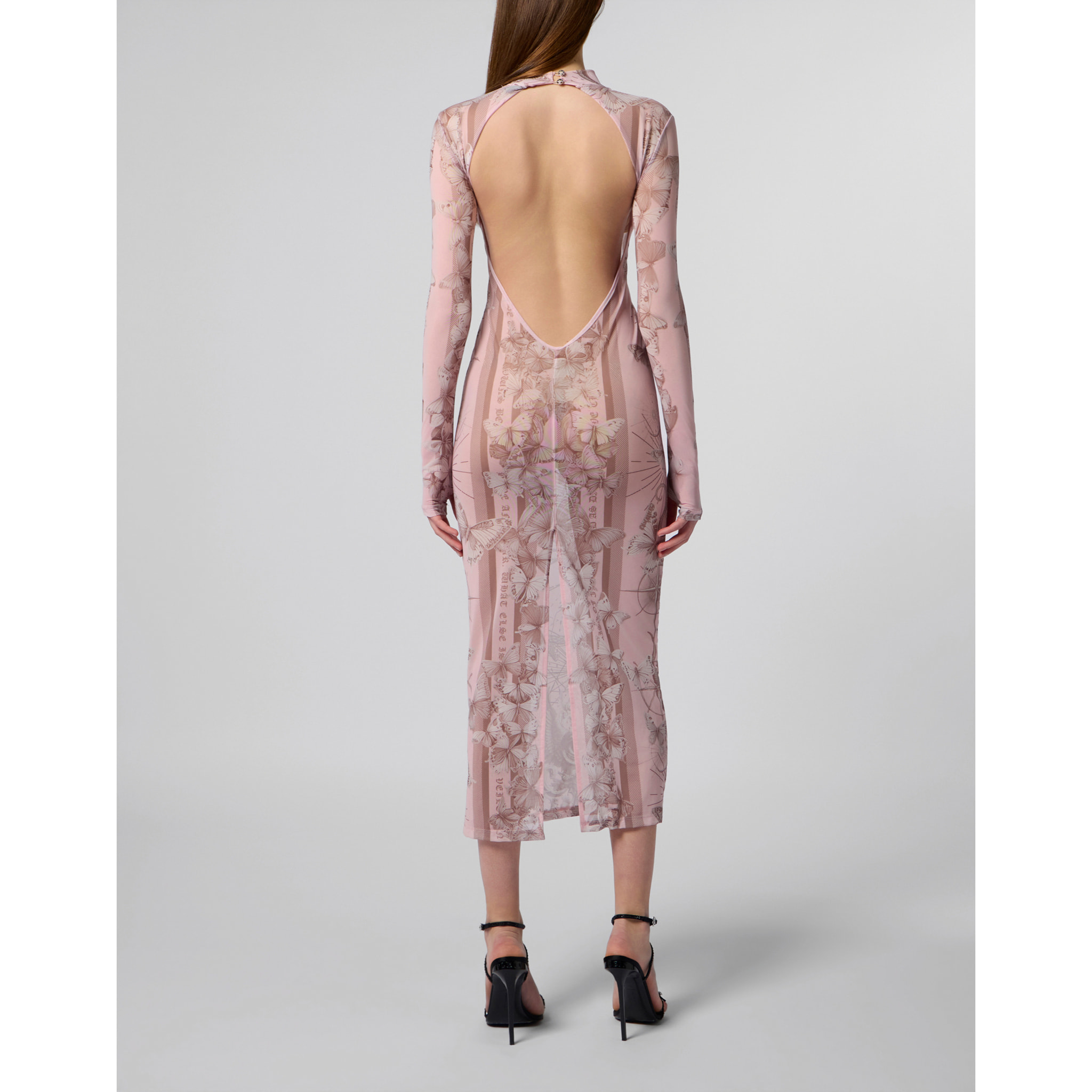 PHILIPP PLEIN Tulle Maxi Dress Open Back Butterfly Tattoo