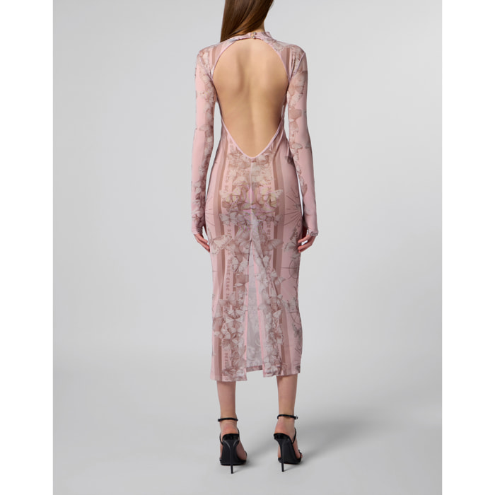 PHILIPP PLEIN Tulle Maxi Dress Open Back Butterfly Tattoo