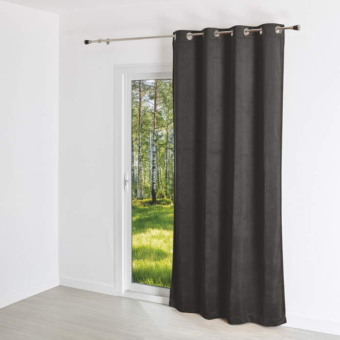 Rideau uni en suédine  - Effet daim et velours - Gris anthracite