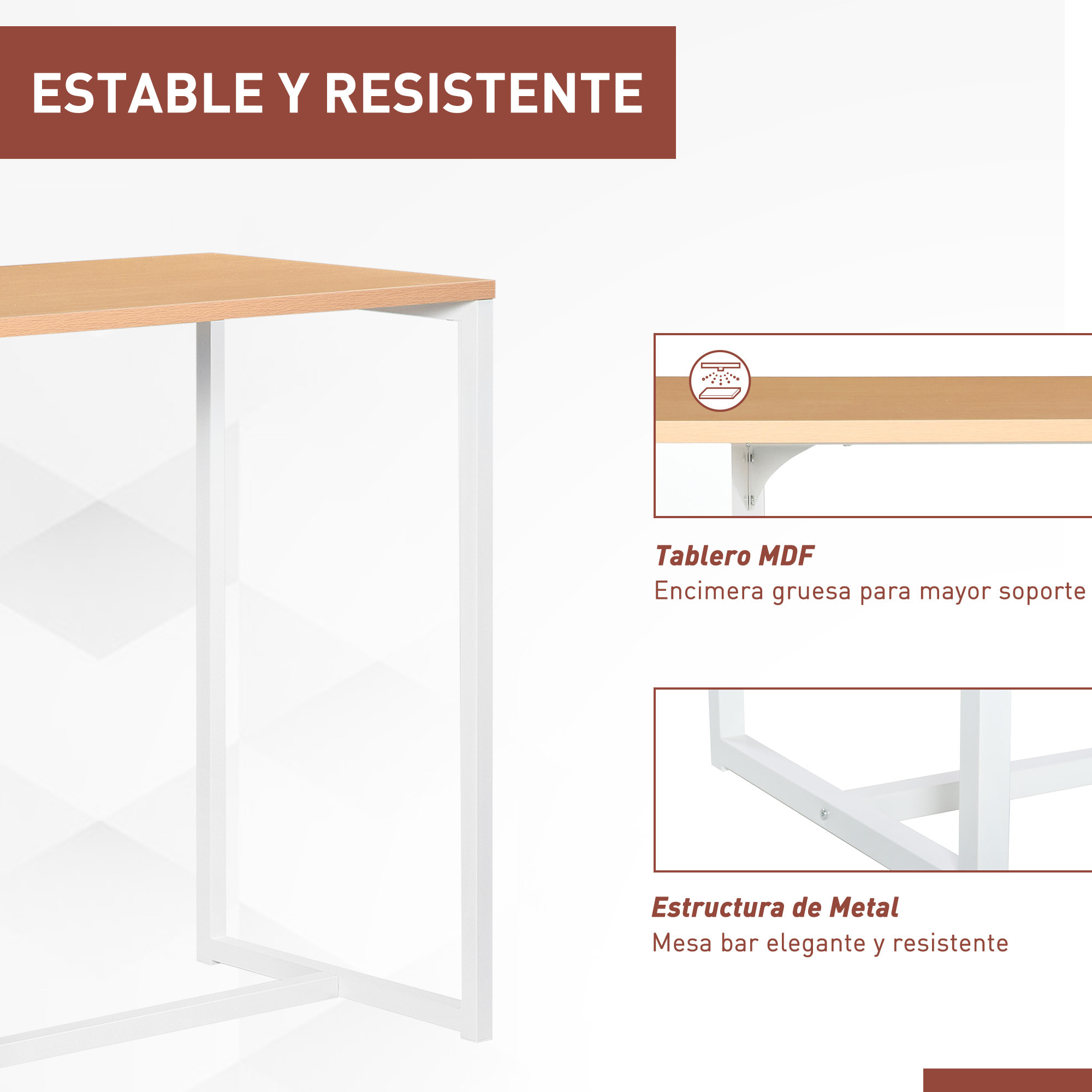 Mesa de Bar para Comedor 115x55x100 cm Blanco y Roble