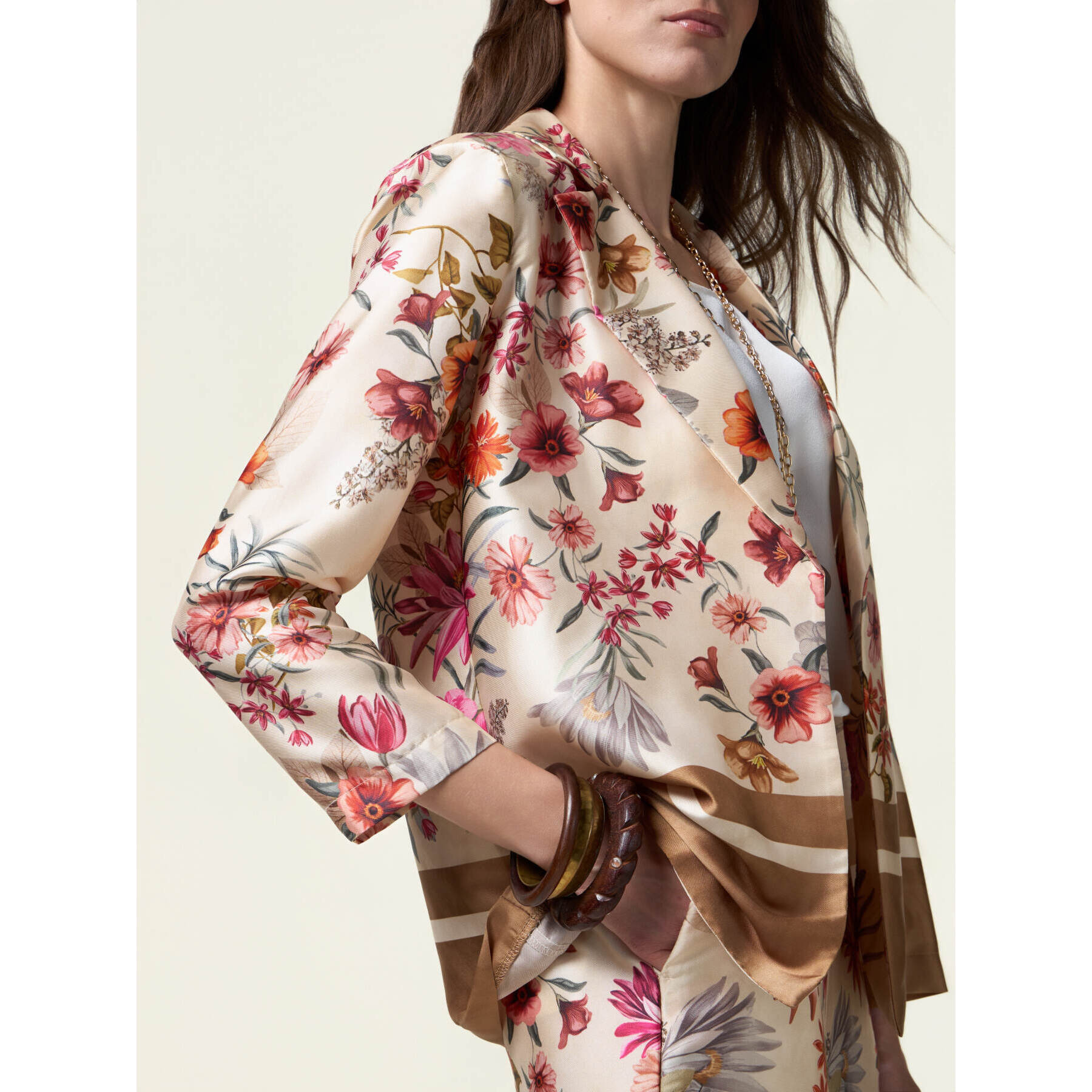 Oltre - Giacca in raso fantasia - Beige