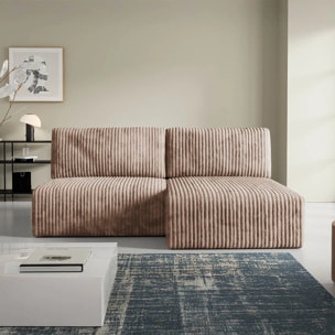 ELIOR - Canapé d'angle convertible et modulable 4 places en côtelé taupe
