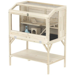 Cage hamster rongeur en bois - 2 niveaux - étagère - accessoires - 84 x 53 x 110 cm