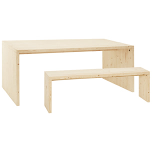 Pack mesa de comedor y banco de madera maciza en tono natural de varias medidas