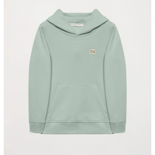 Sudadera orgánica de capucha y bolsillos verde empolvado Neutrals kids con logo