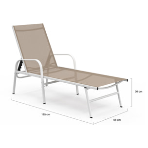 Transats inclinables 5 positions en textilène beige - lot de 2