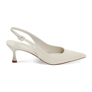 Décolleté slingback panna in vernice, tacco 6 cm