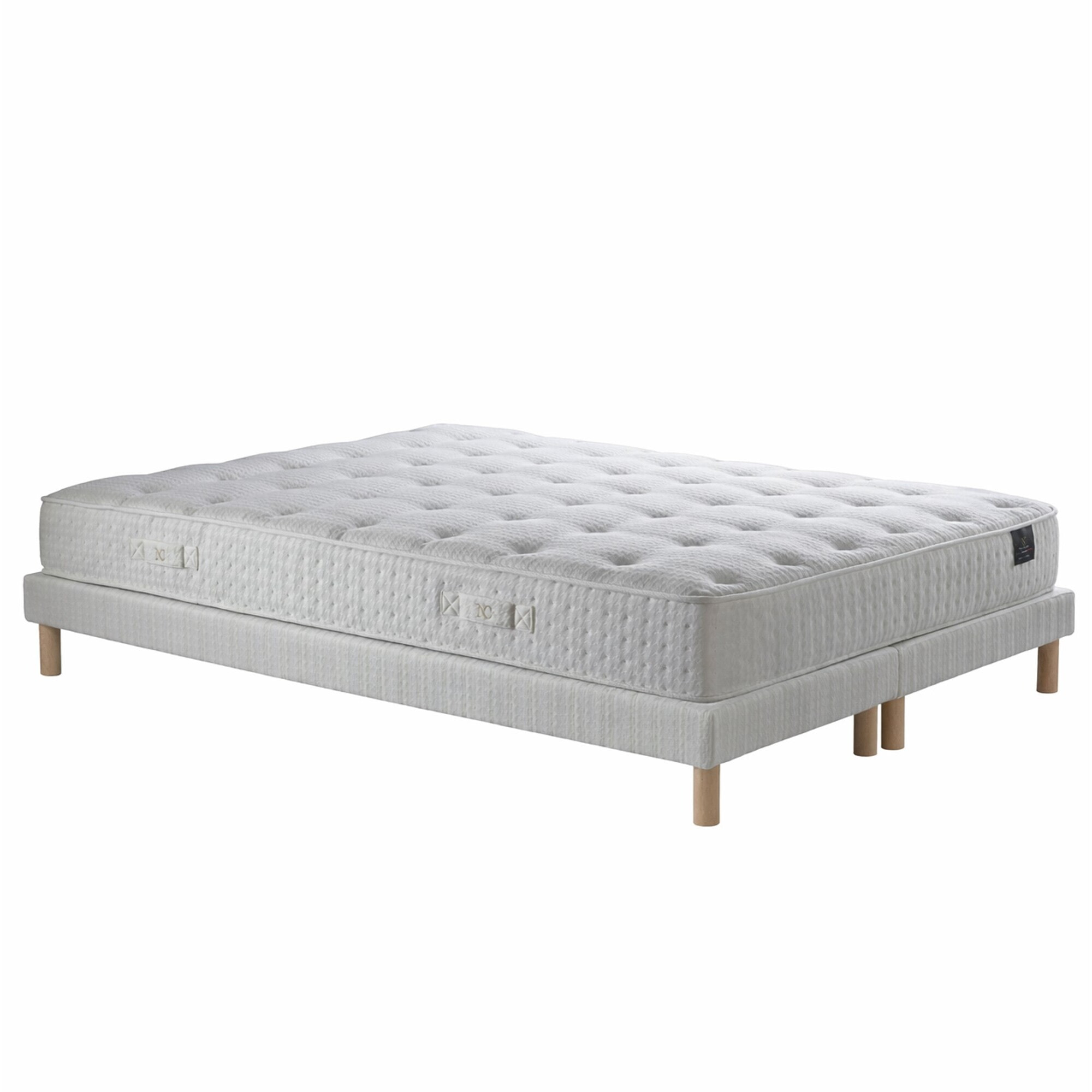 Ensemble matelas ressorts ensachés COMÈTE, H27 cm, sommier blanc pieds de poules