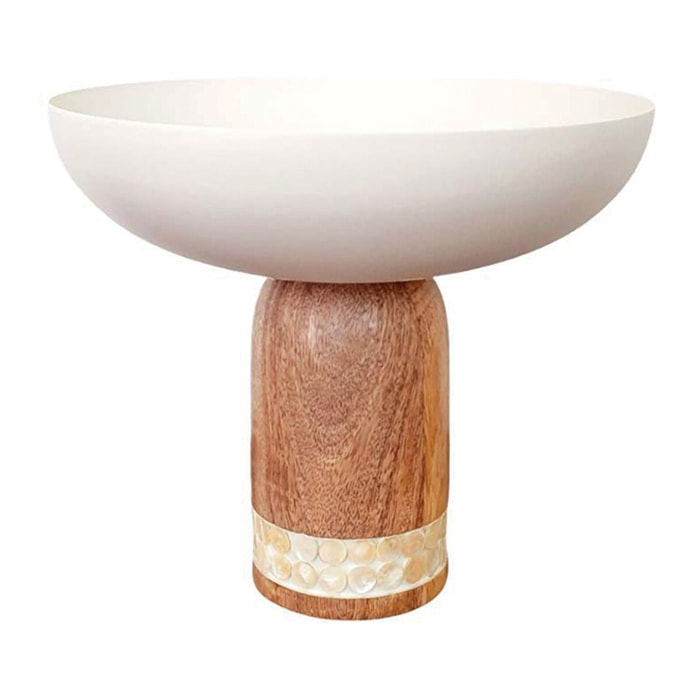 Coupe à fruits blanche sur pied en bois grand modèle 25.5x25.5x22cm
