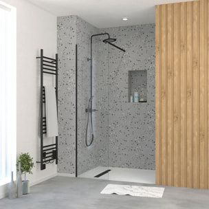 Paroi de Douche 50x195 cm en Verre Trempé 5 mm - Finition Noire - DARK ELEMENTARY