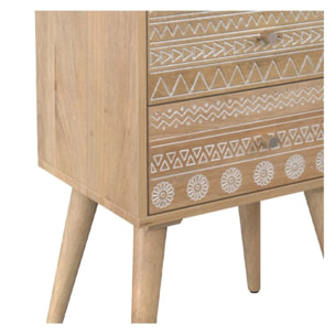 Table de chevet en bois de manguier gravé 2 tiroirs - Tiny