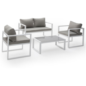 Salon de jardin IBIZA en tissu gris 4 places - aluminium blanc