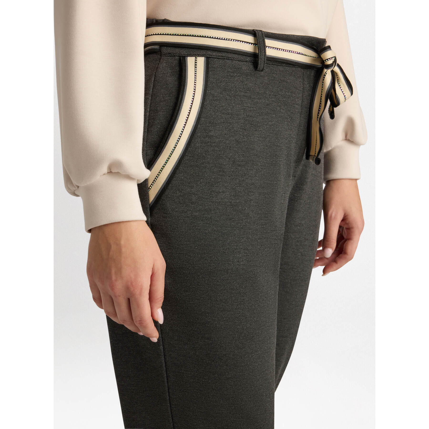 Fiorella Rubino - Pantaloni con nastro a contrasto - Grigio