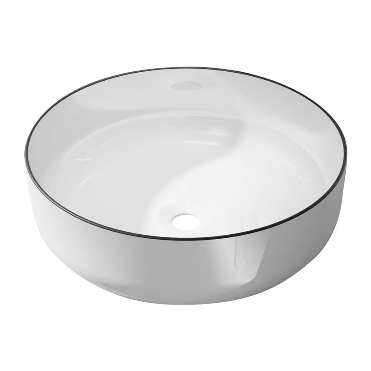 Vasque à poser ronde en céramique 42x14 cm - Blanc et liseré noir