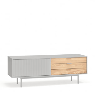 Mueble de televisión Sierra 1 puerta y 3 cajones gris claro y roble