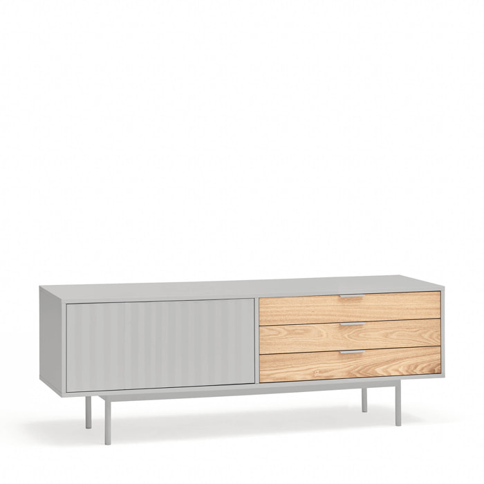 Mueble de televisión Sierra 1 puerta y 3 cajones gris claro y roble