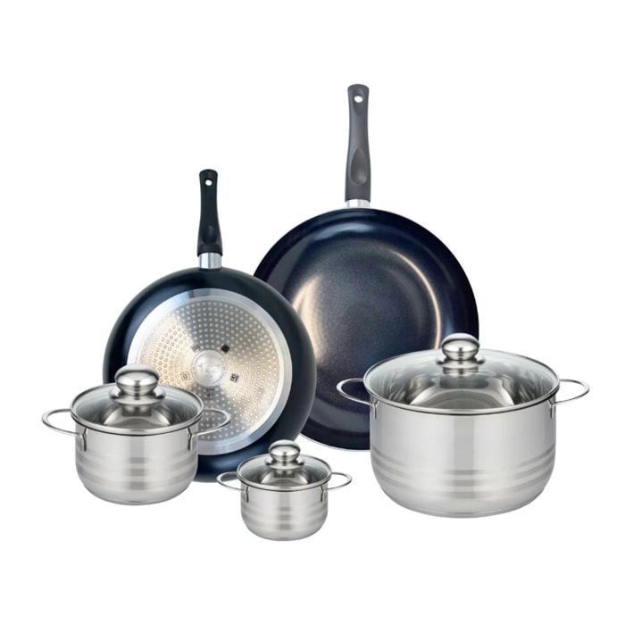 Ensemble de 2 Poêles de cuisson 28 et 32 cm et 3 faitouts 12, 16 et 24 cm Elo Prima Brillant