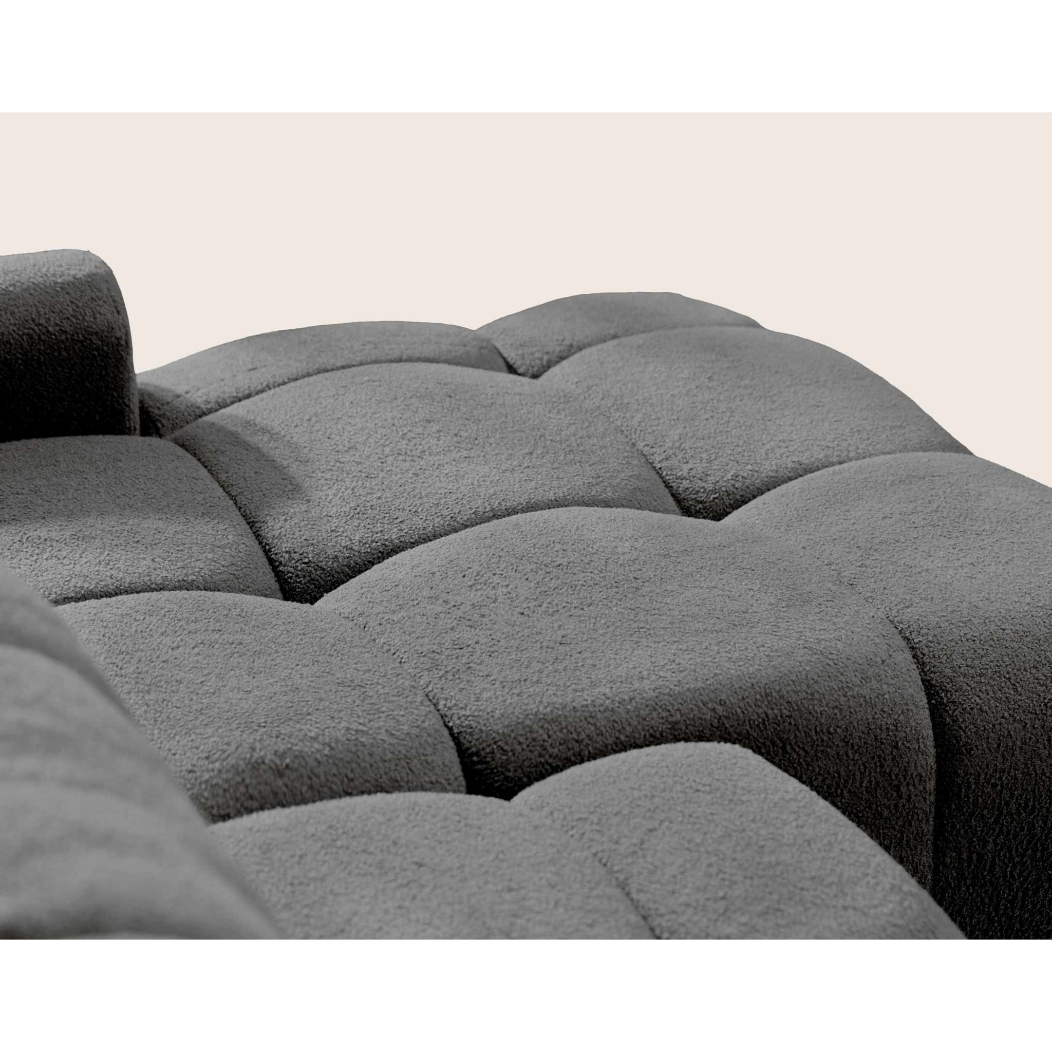 Yulin - Canapé d'angle ouvert droit 4 places convertible avec coffre en tissu bouclette - Gris