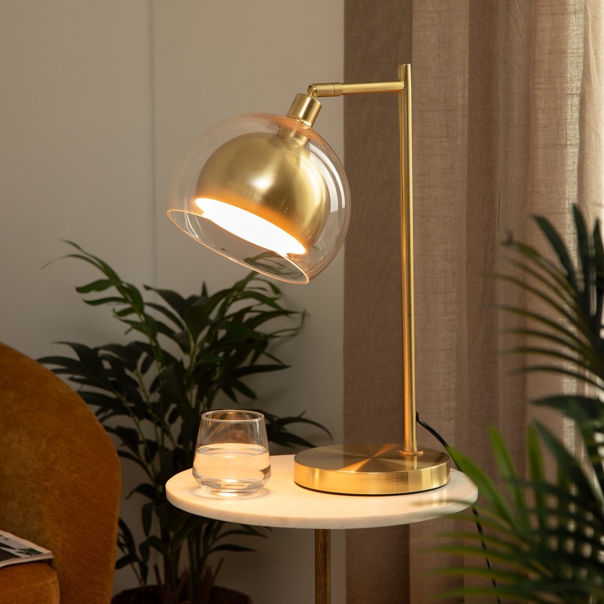 Lampe "Rivi" verre métal doré H48cm